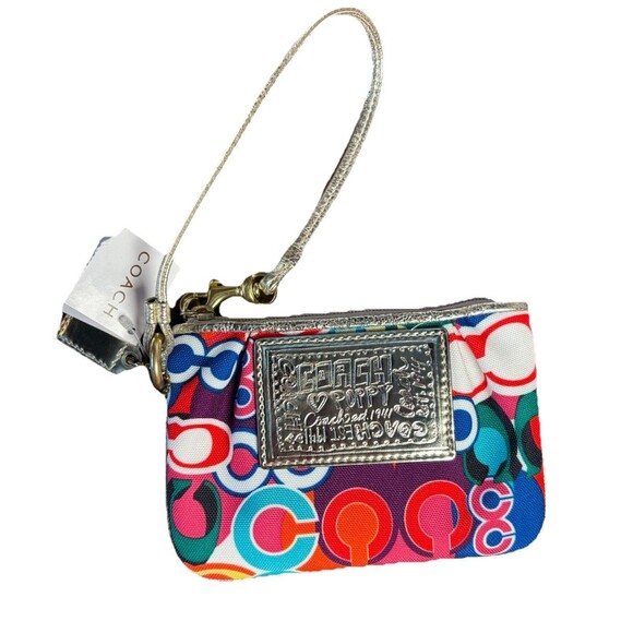 Coach Poppy Wristlet Signature C Multi Color Metallic Leather Y2K NWT - Picture 3 of 9